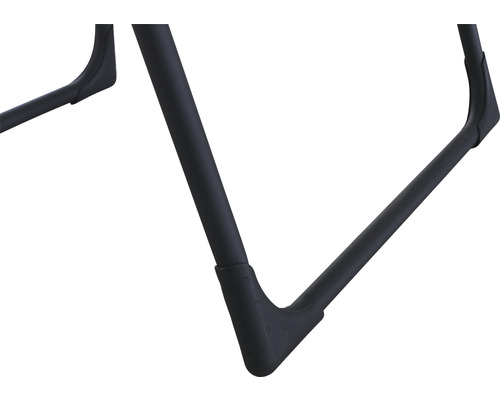 Vue détaillée de la base de la jambe d''un meuble noir.