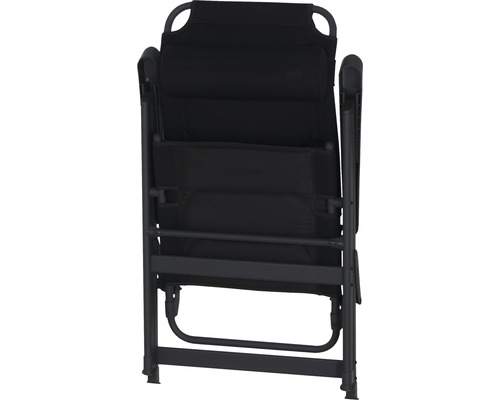 Rückansicht eines verstellbaren Relaxsessels mit Textilbezug und Metallgestell