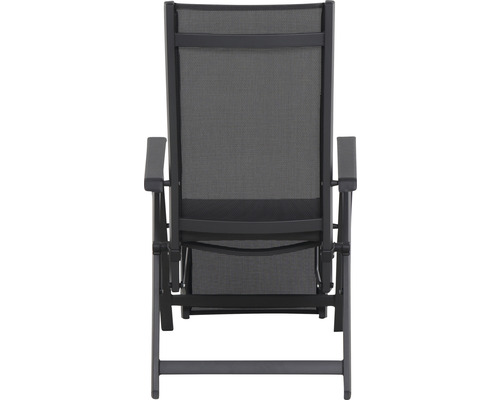 Gartensessel aus Metall mit Textilbespannung, Rückansicht.