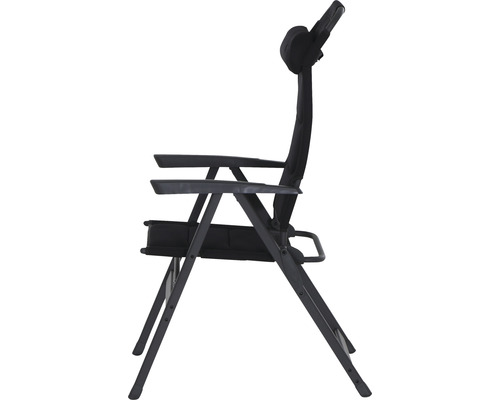 Schwarzer Regiestuhl mit Armlehnen und Kopfstütze, Seitenansicht