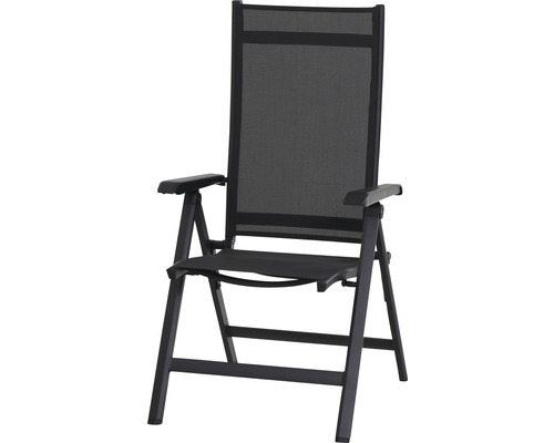 Chaise de jardin avec accoudoirs en métal et revêtement textile