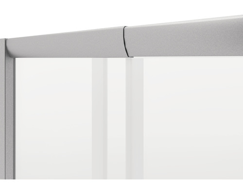 Detailansicht einer Duschkabine mit Rahmen und klarem Glas