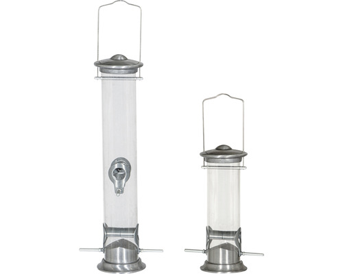 Zwei Vogelhäuschen aus Metall und Kunststoff