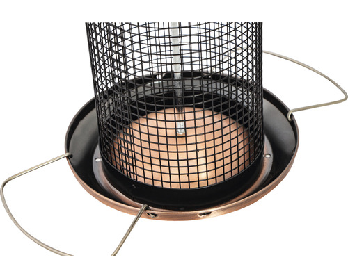 Vue détaillée d''une mangeoire à oiseaux avec une grille métallique