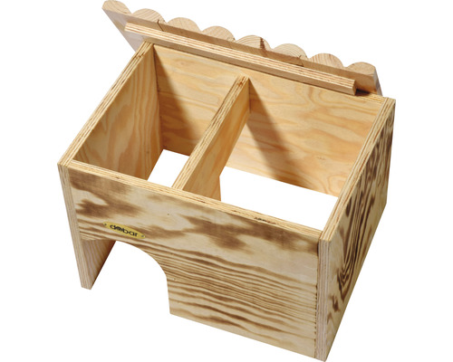 Maison pour rongeurs en bois avec deux compartiments et toit amovible