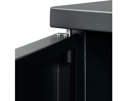 Detailansicht eines Metallschranks mit Schrauben