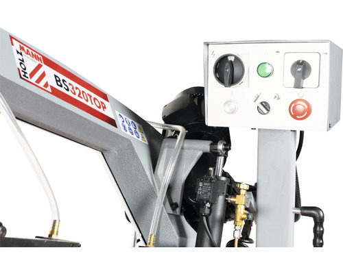 Vue détaillée d''une scie à ruban à métaux Holzmann BS320TOP avec éléments de commande