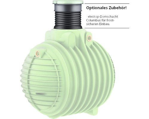 Regenwassertank mit optionalem Zubehör, Teleskop-Domschacht für frostsicheren Einbau