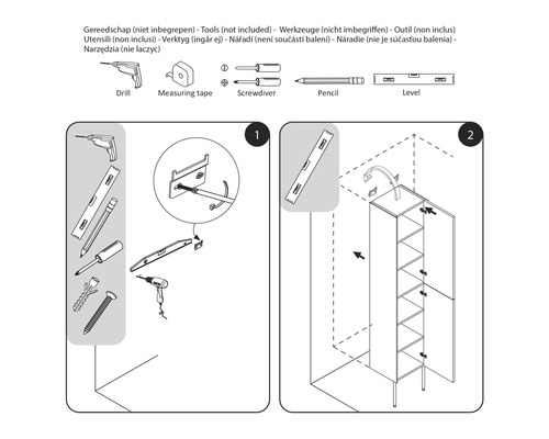 Instructions de montage pour un meuble, outils non inclus