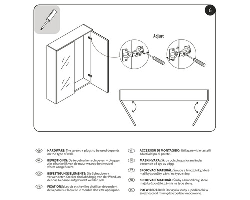 Illustration d''un guide de montage pour une armoire de toilette avec un tournevis