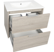 Badmöbel-Set Differnz Bolo 61 x 110 x 46 cm Frontfarbe eiche hell Waschtisch weiß und Spiegel Waschtisch Unterschrank