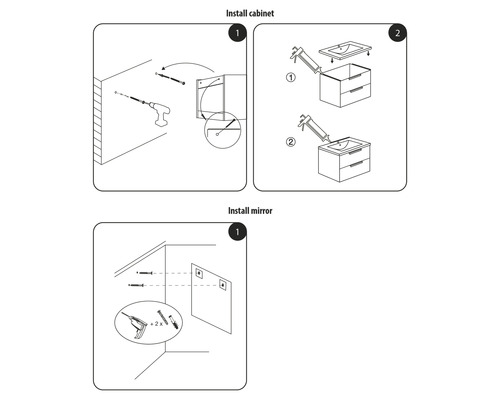 Instructions pour l''installation du meuble sous-lavabo et du miroir