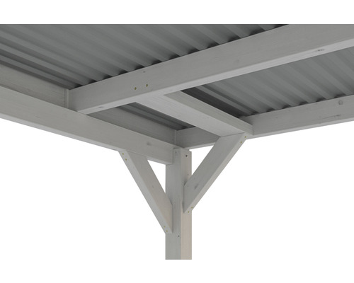Vue détaillée d''une pergola en bois avec une structure de toit en métal