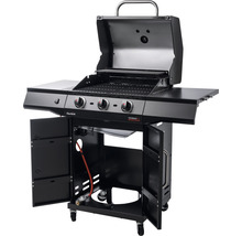 Barbecue à gaz avec trois brûleurs, grilles de cuisson et tablettes latérales