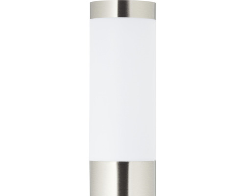 Applique murale cylindrique avec cadre en métal et abat-jour blanc.