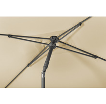 Gros plan d''un parasol vu d''en bas avec armature et toile