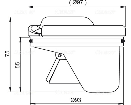 Schéma technique d''un boîtier de connexion d''appareil avec les dimensions 75, 97 et 93 millimètres