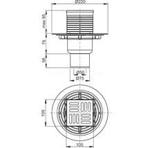 Alcadrain Bodenablauf 105 mm x 105 mm mit senkrechten Abgang DN 75 mm, Edelstahl Rost, Kombi-Geruchsverschluss SMART