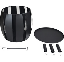 Brasero en métal avec accessoires tels que tisonnier, plaque de base et pieds