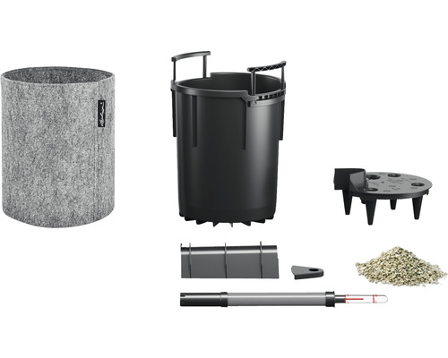 Ensemble complet comprenant un pot de fleurs, un insert, un humidimètre, un substrat et des accessoires