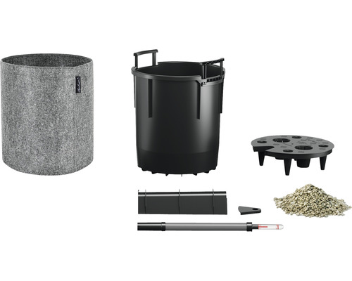 Set de pots de fleurs avec insert, substrat, indicateur de niveau d''eau et cache-pot