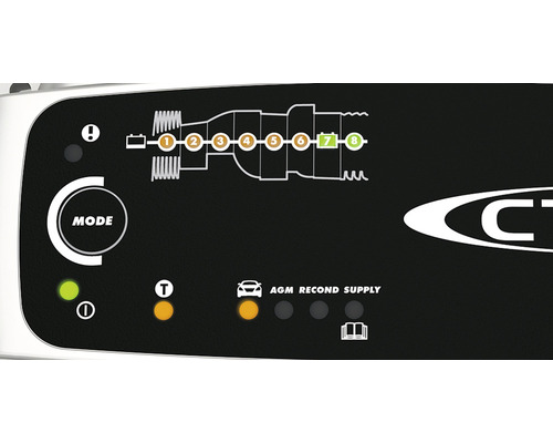Gros plan du panneau de commande d''un chargeur de batterie avec indicateurs de fonction