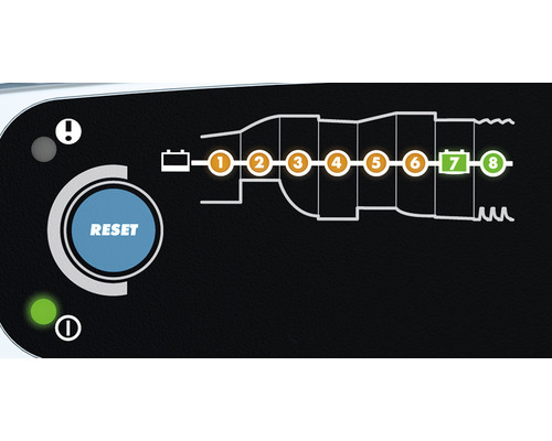 Voyants et bouton de réinitialisation d''un chargeur de batterie.
