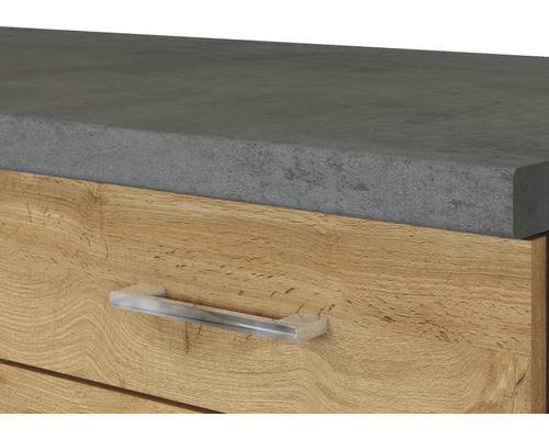 Detailansicht eines Möbels mit Schublade, Arbeitsplatte und Griff