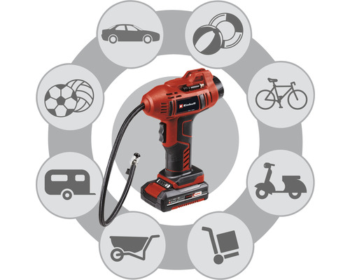Pompe à air sans fil Einhell avec exemples d''application
