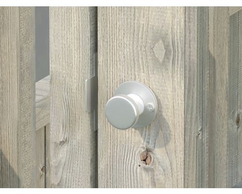 Detailansicht eines Gartentors mit Drehknopfverschluss