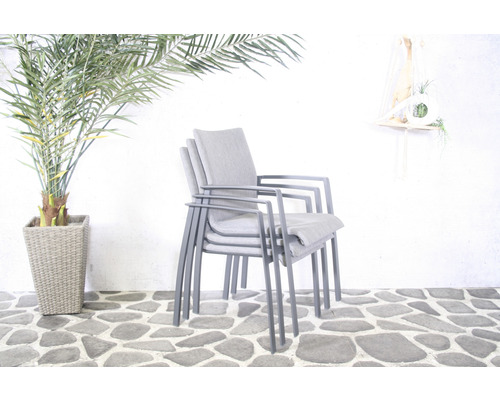 Chaises de jardin empilables avec accoudoirs et rembourrage gris