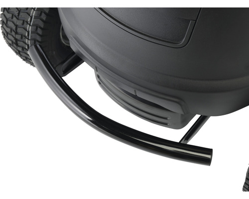 Vue détaillée d''un robot tondeuse à gazon avec pare-chocs et roue