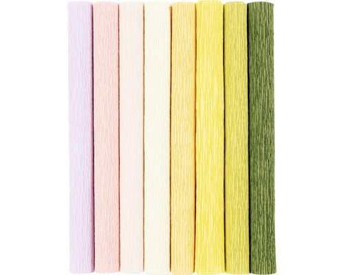Papier crépon couleurs pastel clair 25x60 cm, 8 feuilles Papier crépon de différentes couleurs dans une rangée