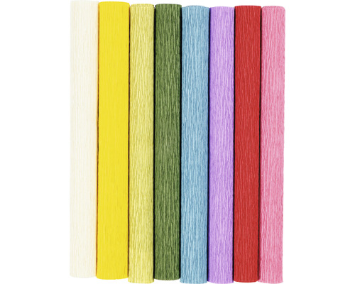 Papier crépon coloris standard 25x60 cm, 8 feuilles Différents rouleaux de papier crépon