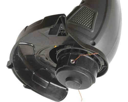 Vue détaillée d''un coupe-bordure avec fil de coupe et dispositif de protection.