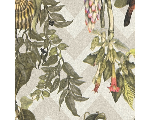 Papier peint avec motif feuilles, coquille d''escargot et fleurs