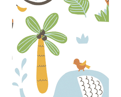 Illustriertes Dschungelmuster mit Palmen und Tieren