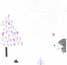 Illustration mit Igel, Bäumen und Herzen
