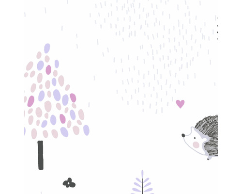 Illustration mit Igel, Bäumen und Herzen