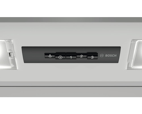Commandes d''une hotte aspirante avec interrupteurs à glissière et logo Bosch.