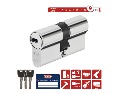 Cylindre de porte ABUS avec trois clés et carte de sécurité, niveau de sécurité neuf