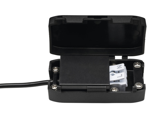 Boîte de dérivation en saillie avec couvercle ouvert et raccord de câble