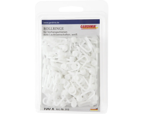 Gardinia Rollringe für Vorhangschienen, weiße Gardinenringe in Verpackung