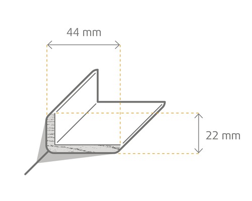 Baguette profilée avec dimensions : 44 mm de largeur et 22 mm de hauteur