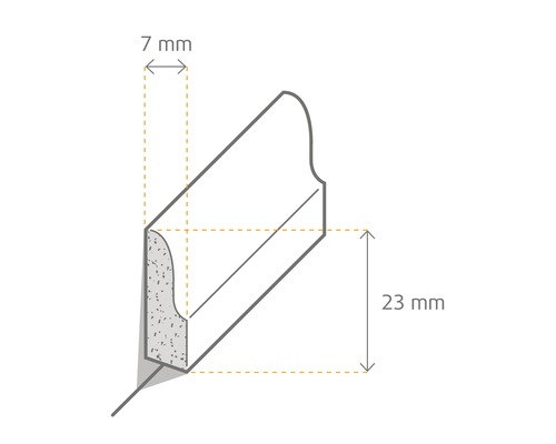 Illustration d''une plinthe mesurant 7 mm sur 23 mm.