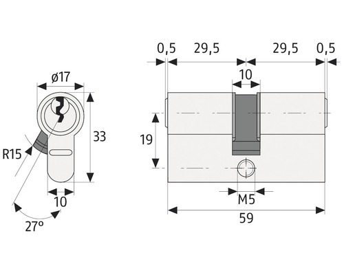 Dessin technique d''un cylindre de serrure avec cotes