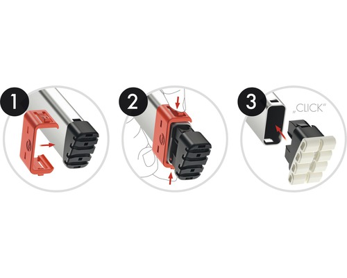 Anleitung zur Montage eines Zubehörteils in drei Schritten