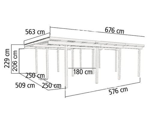 Illustration eines Carports mit Maßangaben.
