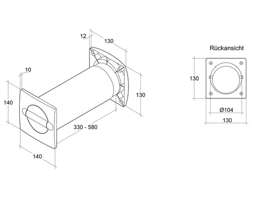 Schéma technique d''un boîtier mural avec indications de mesure