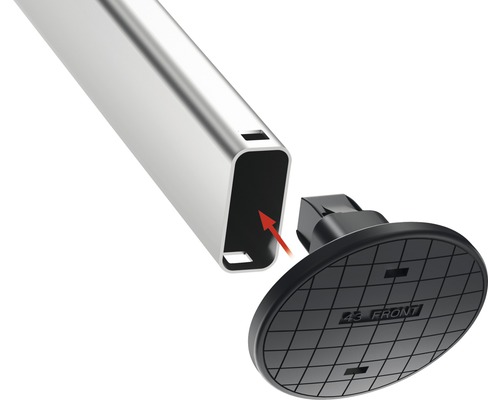 Detailaufnahme eines Aluminiumprofils mit Kunststofffuß zur Montage